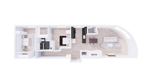 Floor plan for 2 beds, 1 bath, 1093 sqft